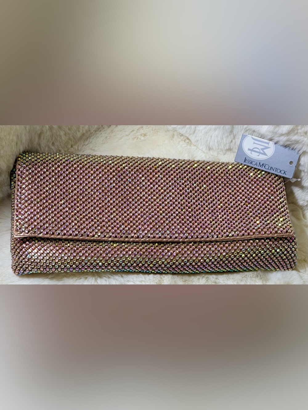 Jessica McClintock Metal Mesh Crossbody Flap Clutch Strap